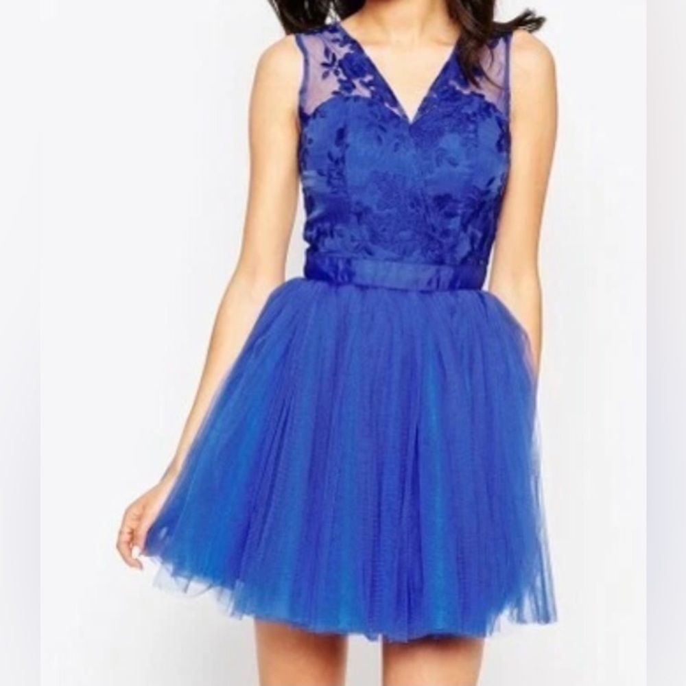 Tulle Sleeveless Mini Dress Blue Tutu Dress Pit to Pit 15.5”